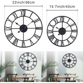 Wandklok 40 cm Zwart Metaal Geruisloos Romeinse 3D Cijfers met 2 Paar Wijzers