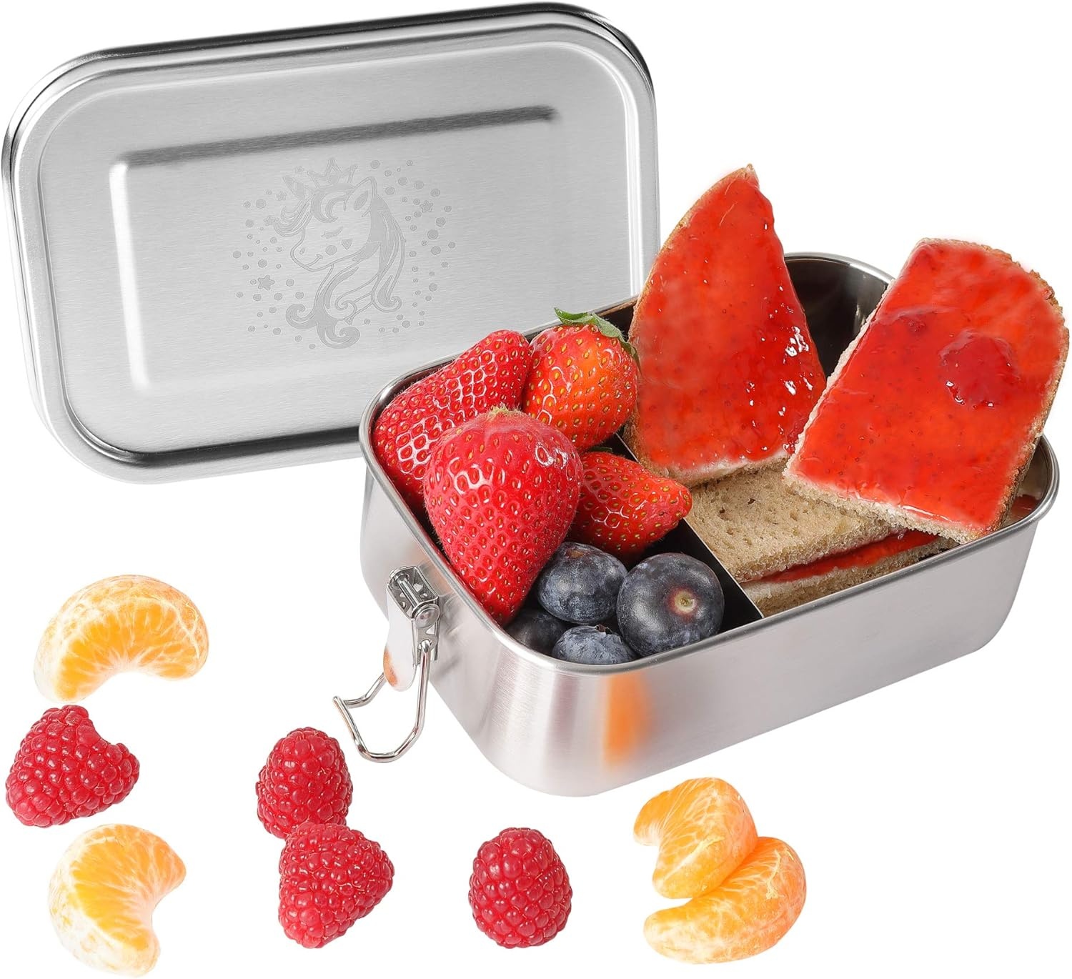 RVS lunchbox kinderen met verdelers, lekvrij, kindvriendelijk, hygiënisch - Zilver/Multicolor