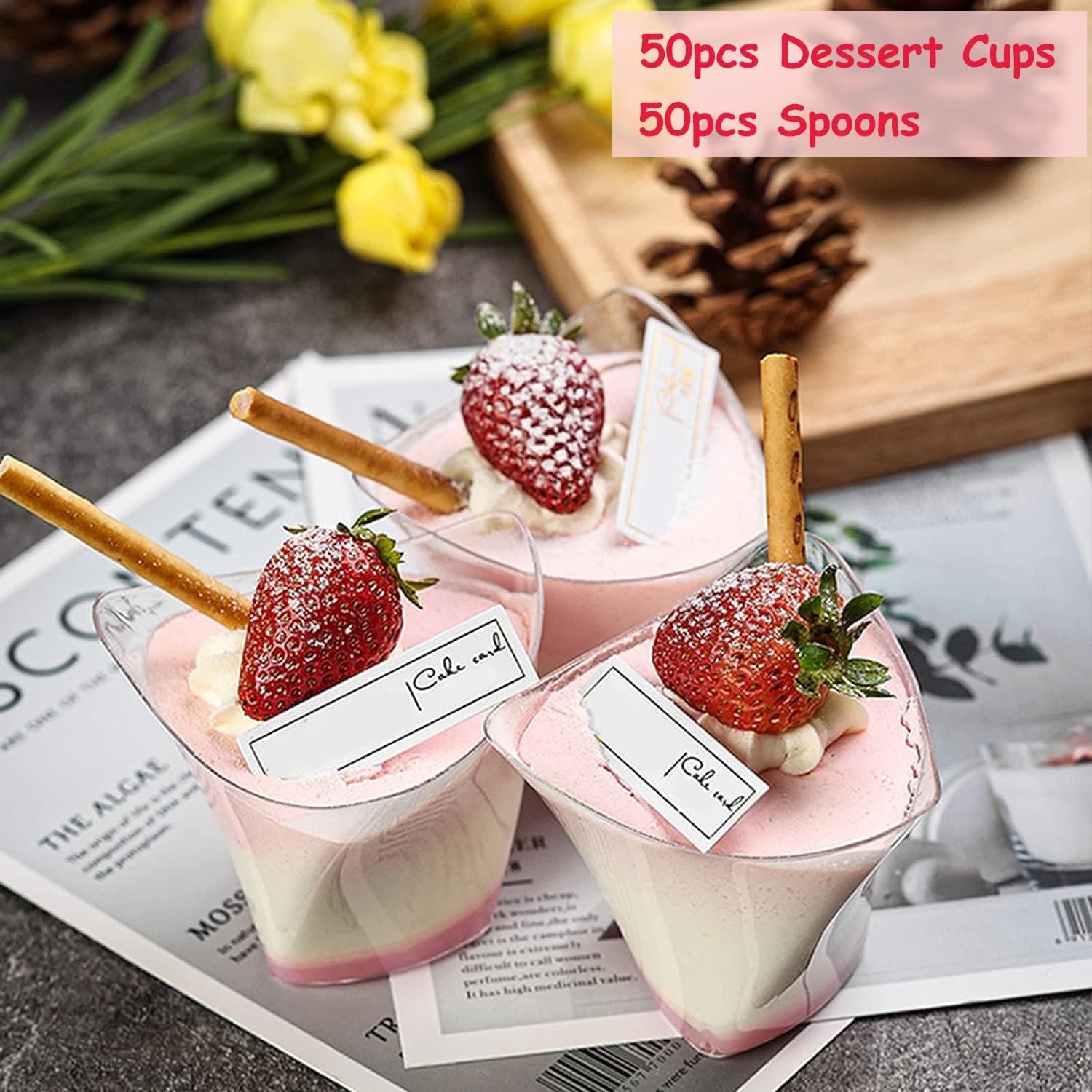 Transparante Dessertbekers 100ml met Lepels - 50 Stuks Herbruikbaar BPA-vrij Kunststof voor Buffet & Feest