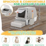 Kattenbak RVS met deksel, hoge rand, dubbele ingang, antislip, incl. schep & trede, 60x40x39 cm grijs