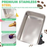 Kattenbak RVS met deksel, hoge rand, dubbele ingang, antislip, incl. schep & trede, 60x40x39 cm grijs