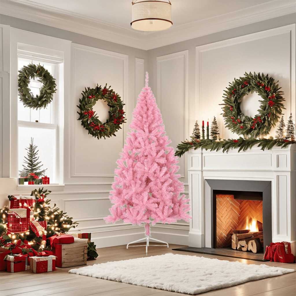 Roze Halve Kunstkerstboom 180cm met Standaard (55% Korting)