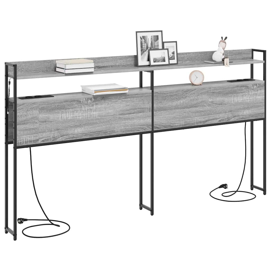 vidaXL Hoofdbord met plank met opslag Grijs sonoma 180 cm Bewerkt hout