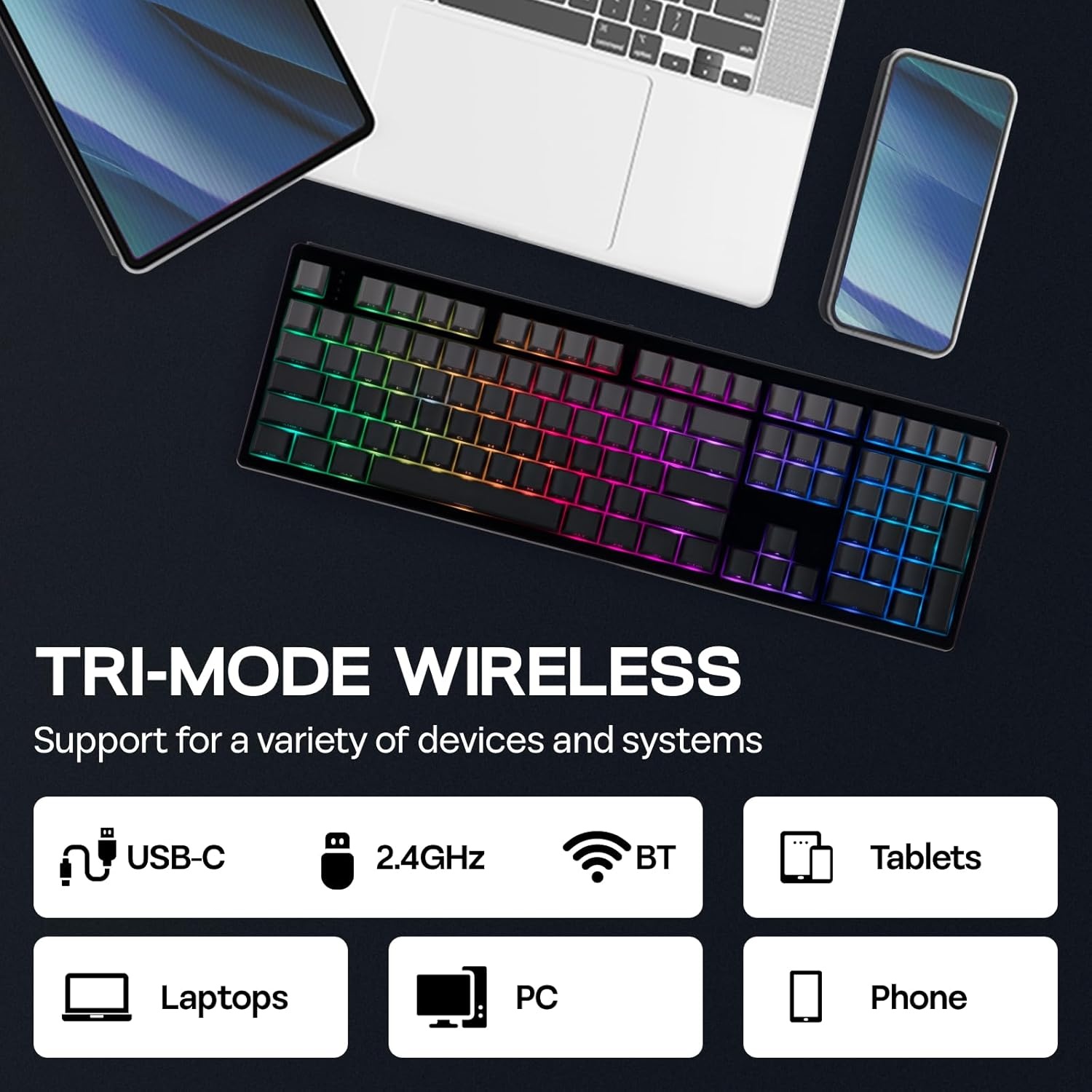 Gaming Toetsenbord Mechanisch Draadloos 108 Toetsen Full-Size Gasket Hot Swap RGB 8000mAh Zwart Creamy Jade