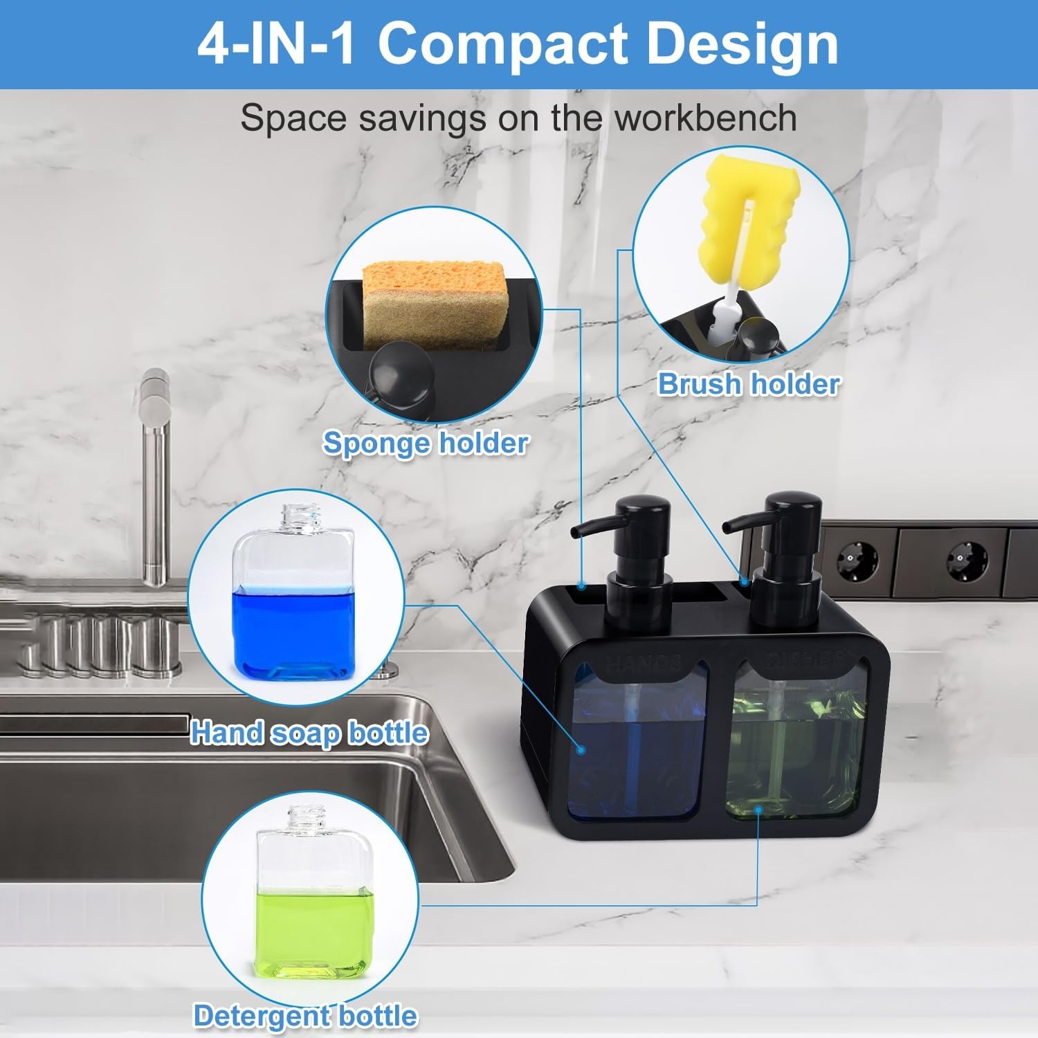Afwasmiddeldispenser Keuken Organizer Zwart - 55% Korting