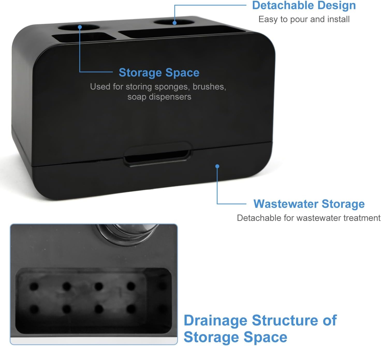 Keuken Zeepdispenser Set met Borstelhouder, Trechter & Sponsbakje 350 ml Zwart