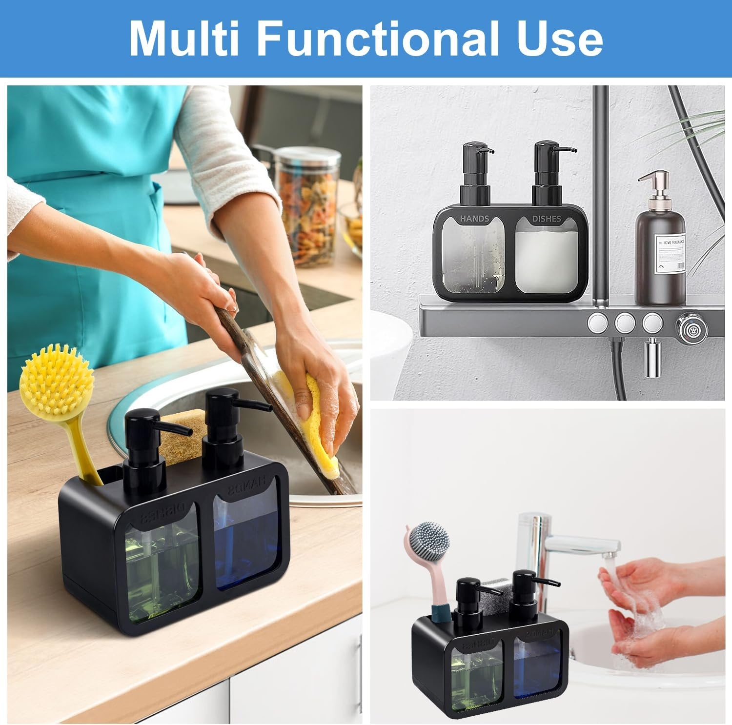 Afwasmiddeldispenser Keuken Organizer Zwart - 55% Korting