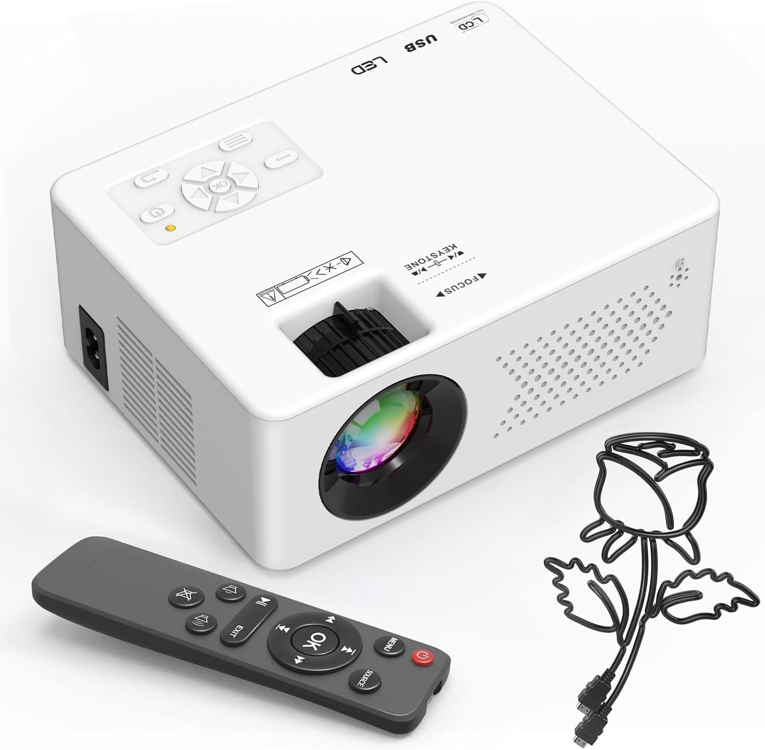 Mini Projector Beamer Full HD 1080p Bluetooth 5.2, 200 Inch Beeld, 50-100% Zoom voor Thuisbioscoop