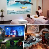 Mini Projector Beamer Full HD 1080p Bluetooth 5.2, 200 Inch Beeld, 50-100% Zoom voor Thuisbioscoop