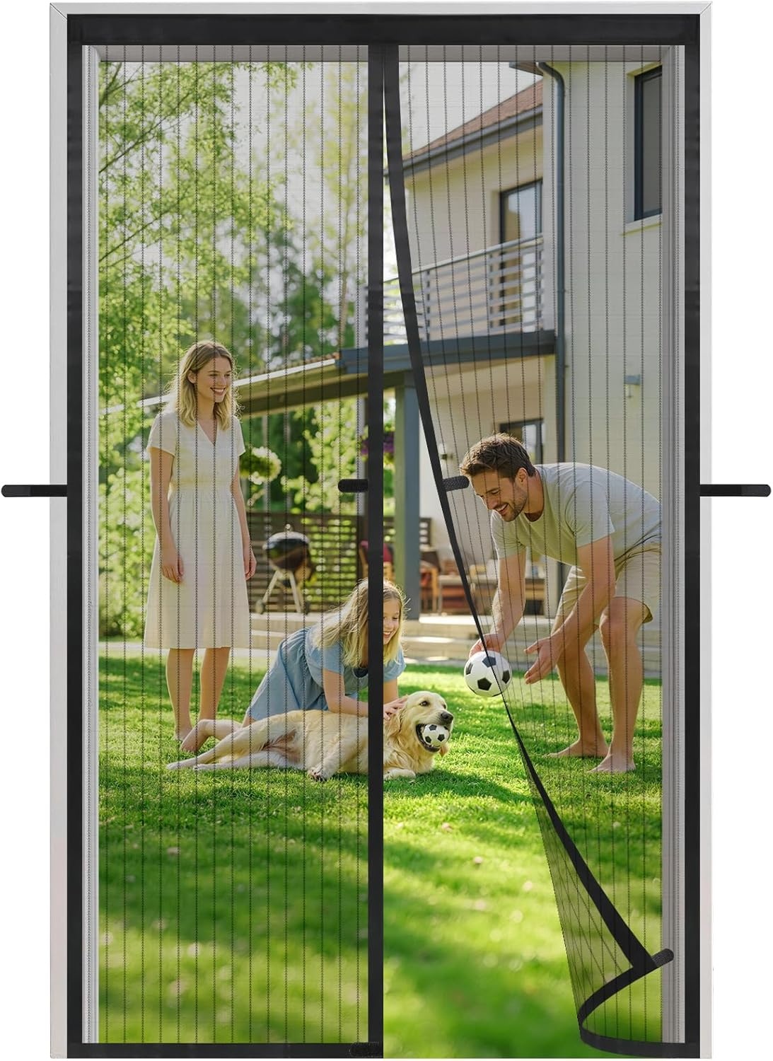 Magnetisch Horngordijn Deur Automatisch Sluitend Insectenwering Zwart 90x200 cm Montage Zonder Boren