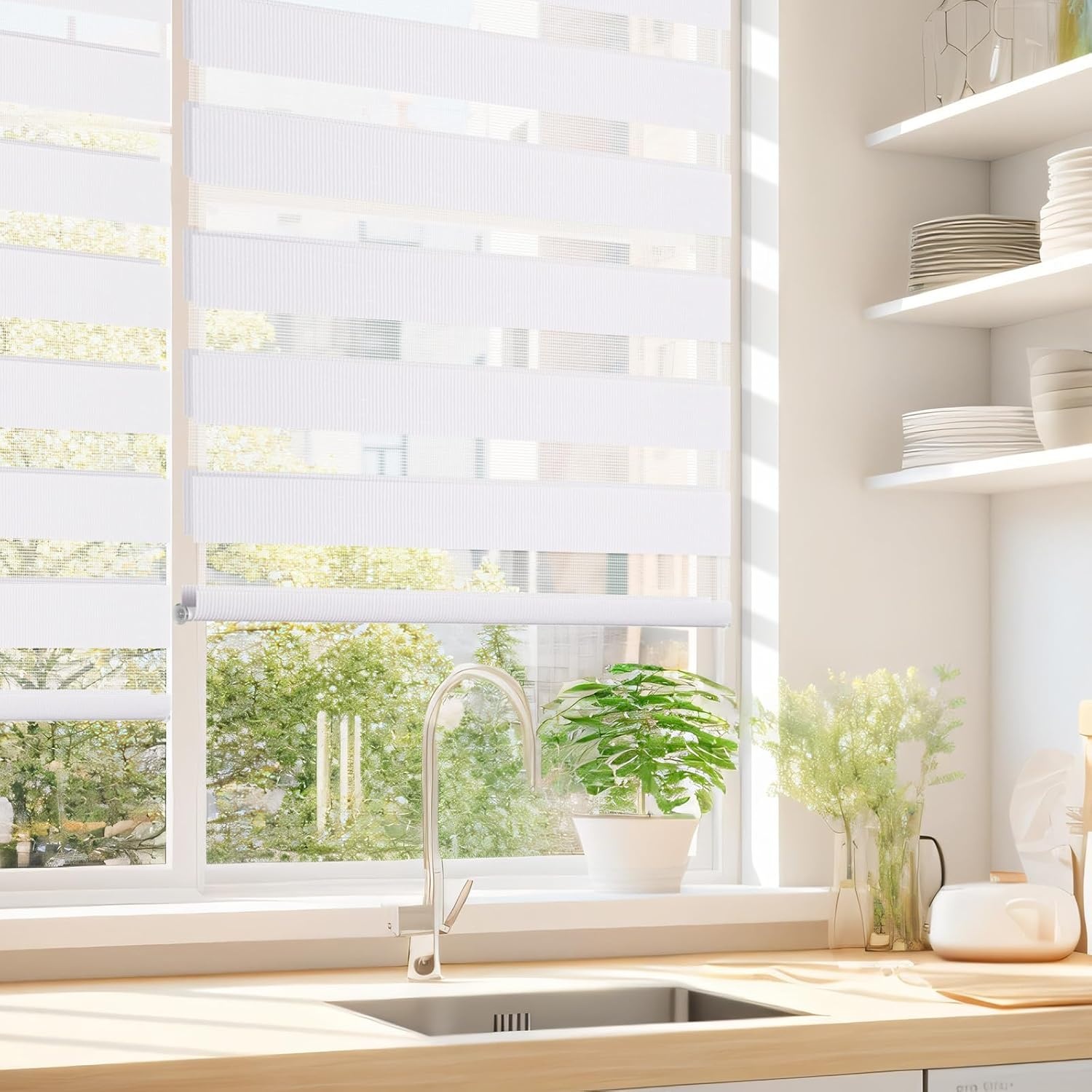 Duo Rolgordijn Klemmfix Zonder Boren Wit 75x150 cm Polyester Lichtdoorlatend Verduisterend voor Ramen & Deuren