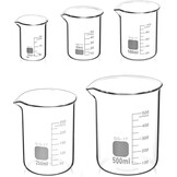 Set van 5 Glazen Maatbekers met Maatverdeling 25-500 ml Borosilicaatglas voor Lab & Keuken