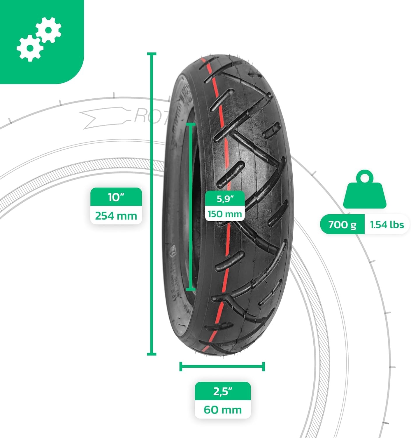 E-step band 10x2.50 inch nylon met extra grip voor Dualtron, Inokim, Kaabo & Zero e-scooters