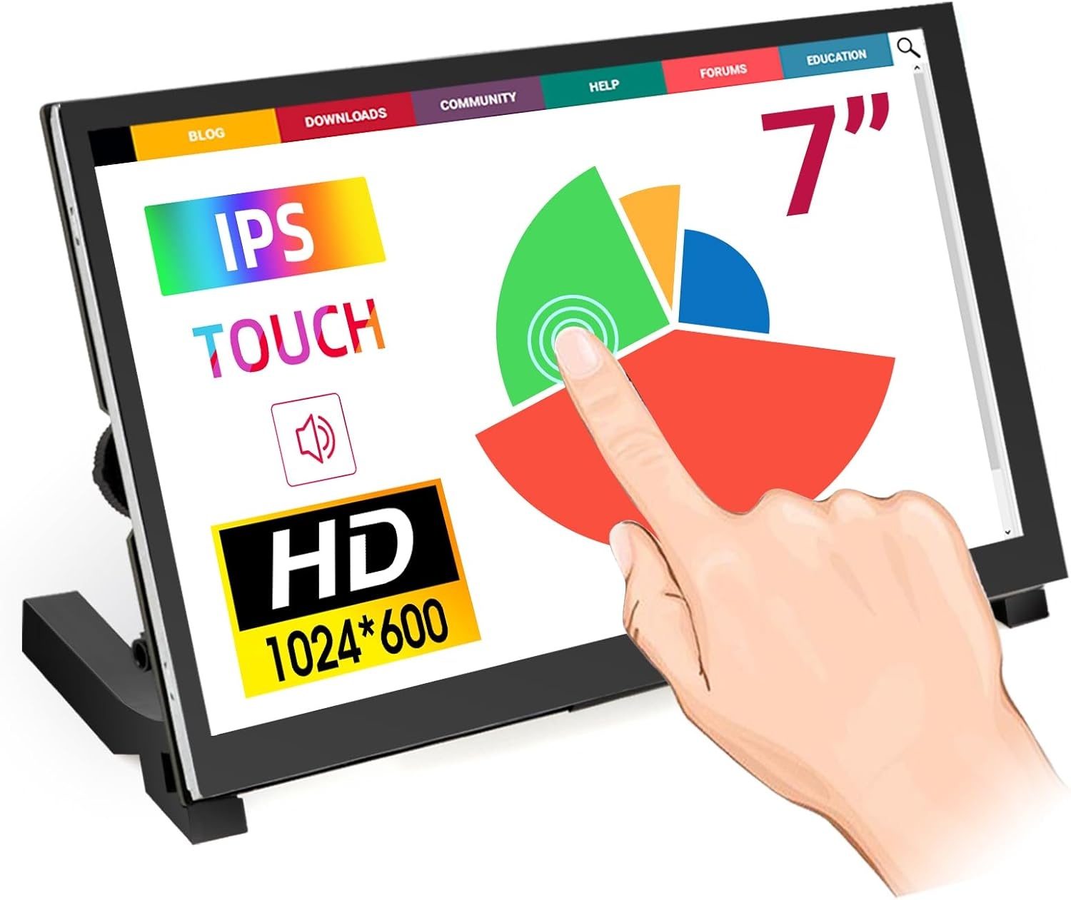 Touchscreen Monitor 7 inch 1024x600 IPS Scherm Plug & Play voor Raspberry Pi, PC en Gameconsoles - Zwart