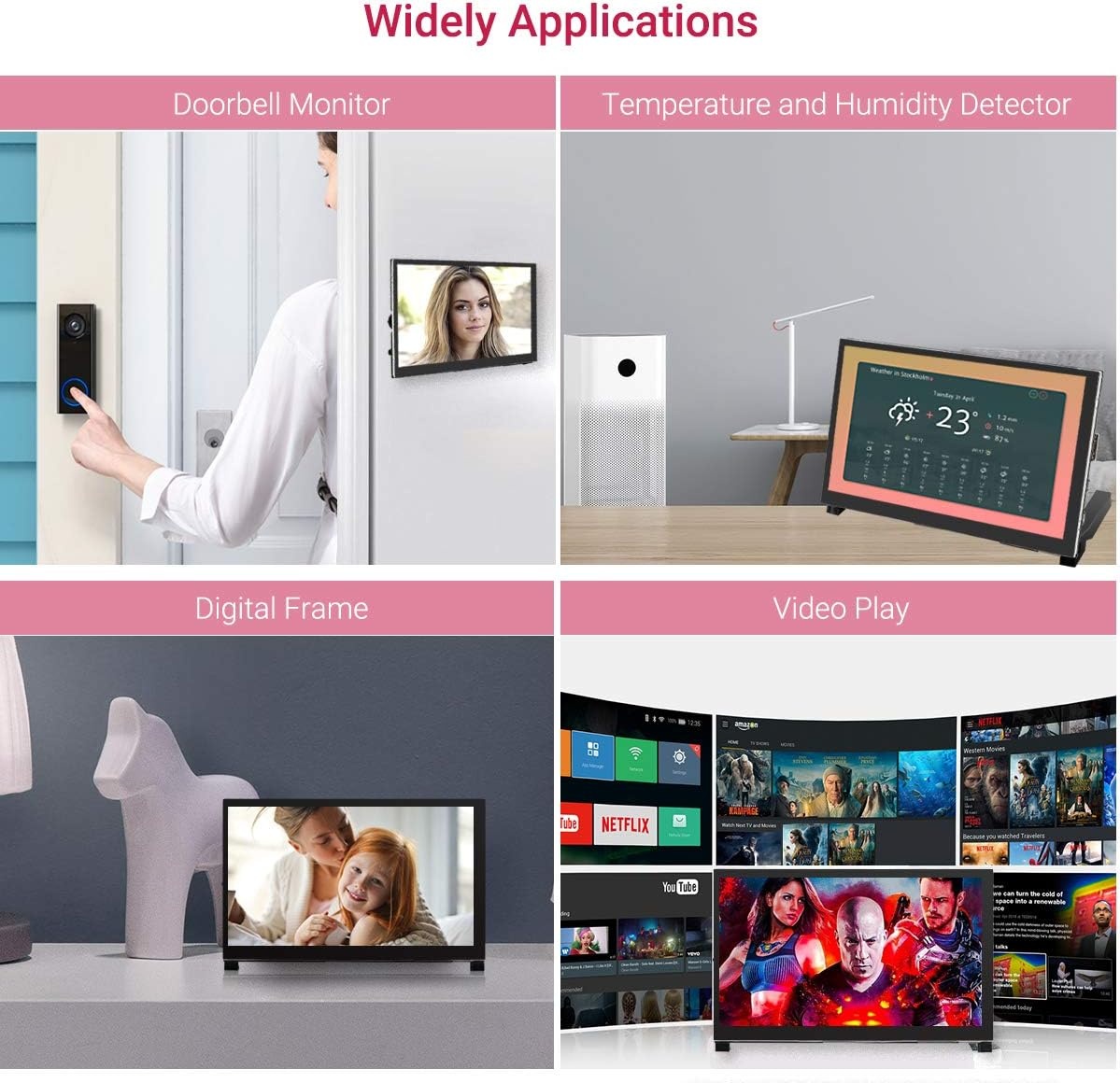 Touchscreen Monitor 7 inch 1024x600 IPS Scherm Plug & Play voor Raspberry Pi, PC en Gameconsoles - Zwart