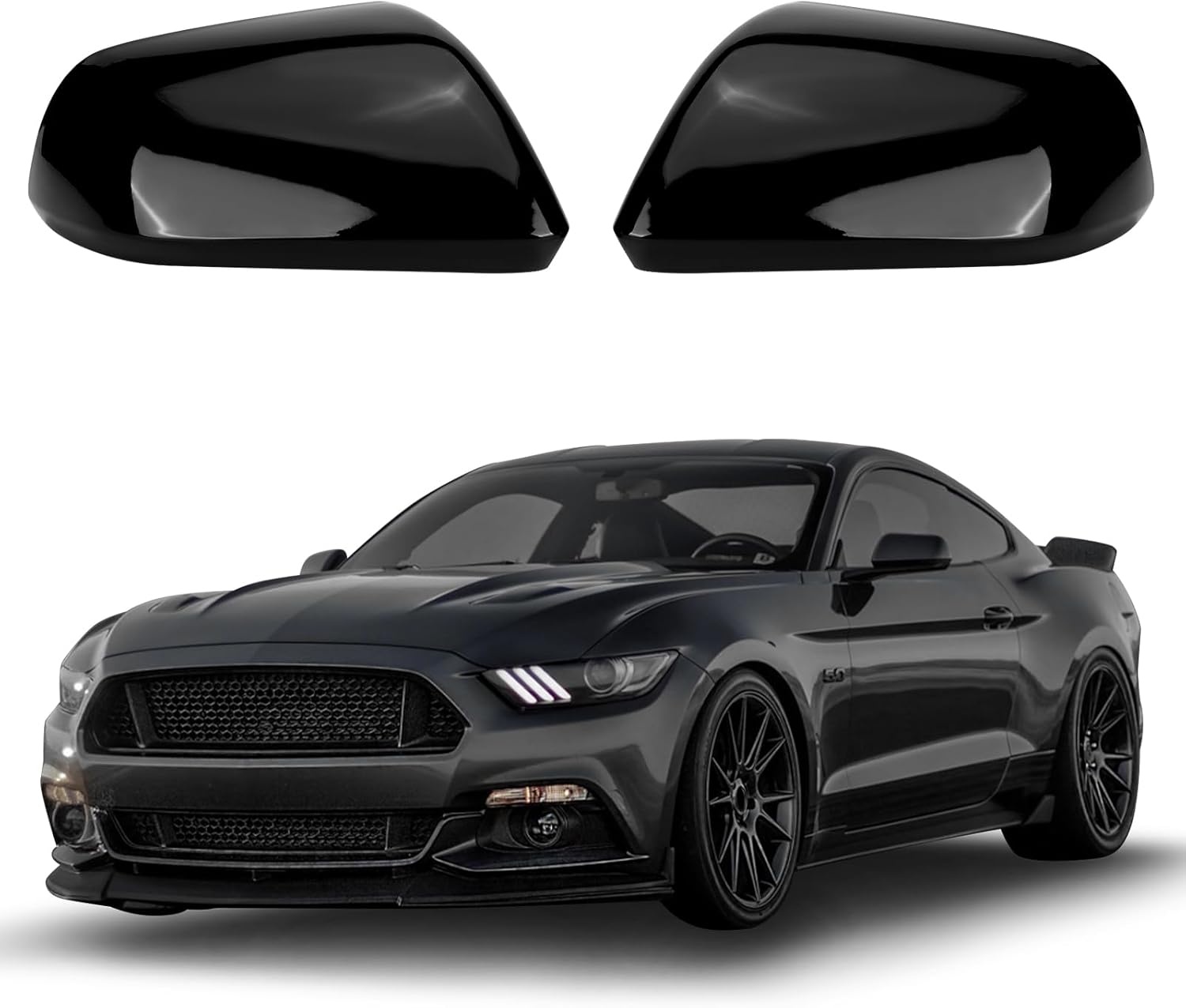 Zijspiegelkappen glanzend zwart 1 paar voor Ford Mustang 2015-2024 zonder knipperlicht