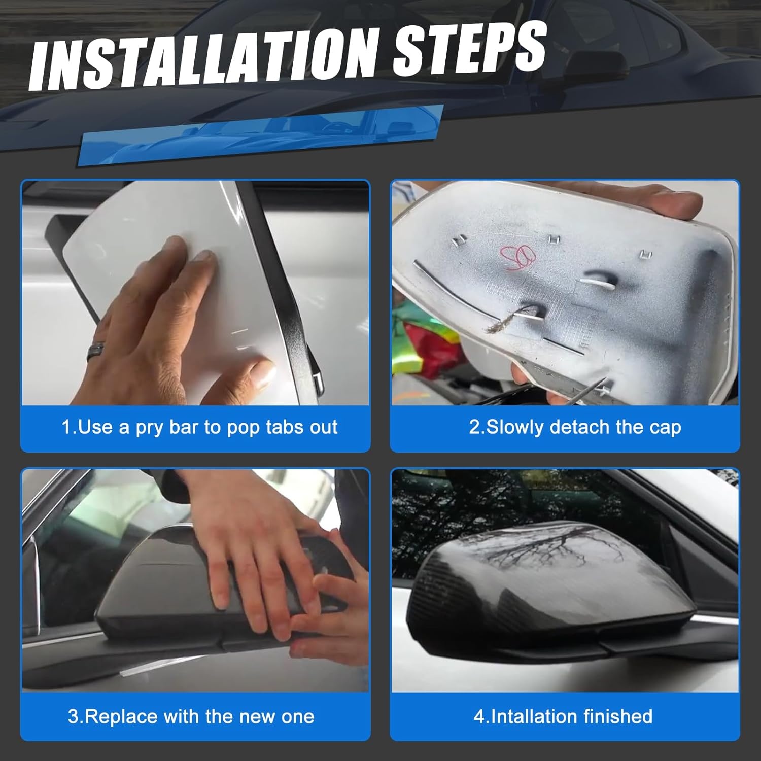 Zijspiegelkappen glanzend zwart 1 paar voor Ford Mustang 2015-2024 zonder knipperlicht