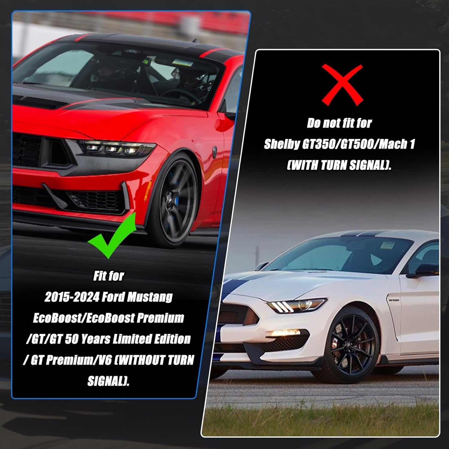 Zijspiegelkappen glanzend zwart 1 paar voor Ford Mustang 2015-2024 zonder knipperlicht