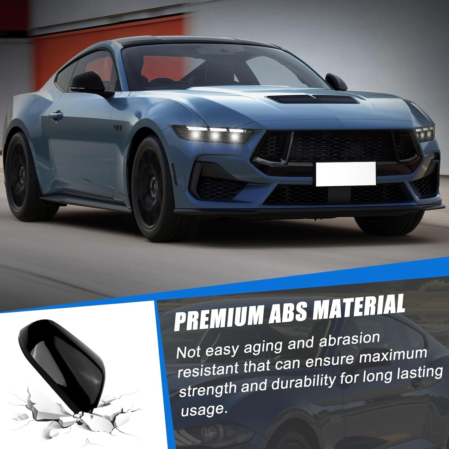 Zijspiegelkappen glanzend zwart 1 paar voor Ford Mustang 2015-2024 zonder knipperlicht