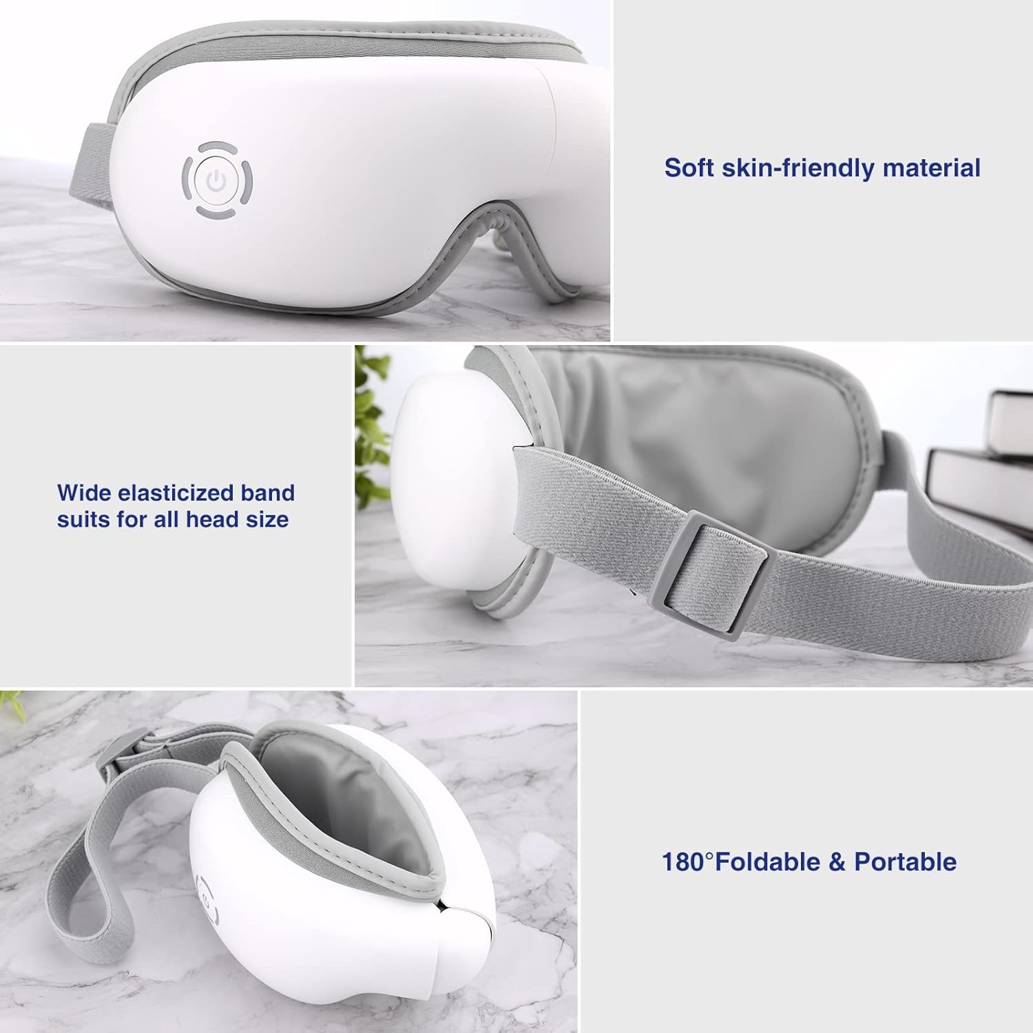 Elektrisch oogmassageapparaat met warmte, trillingen, luchtcompressie, Bluetooth, 5 modi, opvouwbaar & oplaadbaar, tegen donkere kringen & droge ogen