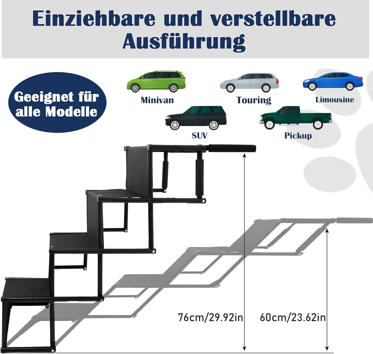 Hondentrap opvouwbaar 4 treden, antislip, voor auto & honden tot 60 kg, gewrichtsvriendelijk en in hoogte verstelbaar