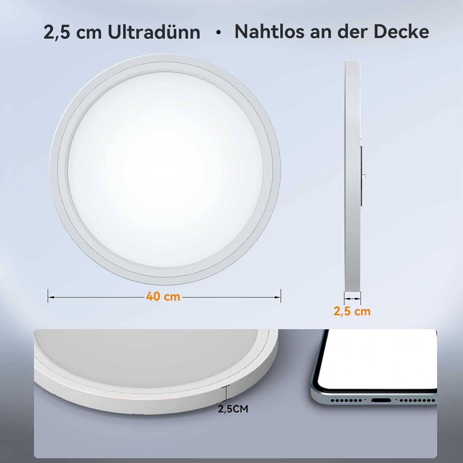 LED Plafondlamp 40 cm Traploos Dimbaar met Afstandsbediening & App, 3000K-6500K, 33W, Ultraslank 2.5 cm, Wit Nachtlampje