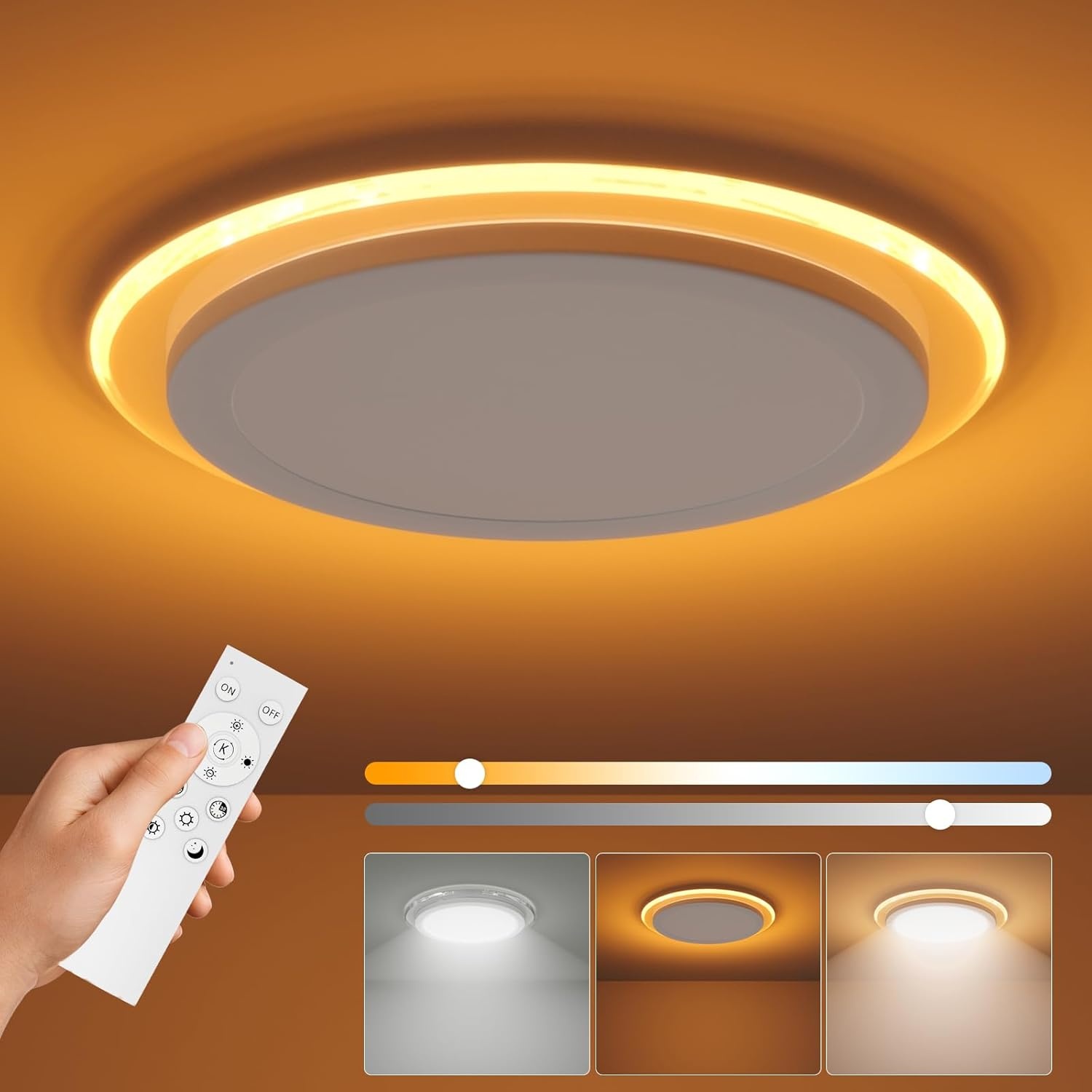 LED Plafondlamp 40 cm Traploos Dimbaar met Afstandsbediening & App, 3000K-6500K, 33W, Ultraslank 2.5 cm, Wit Nachtlampje