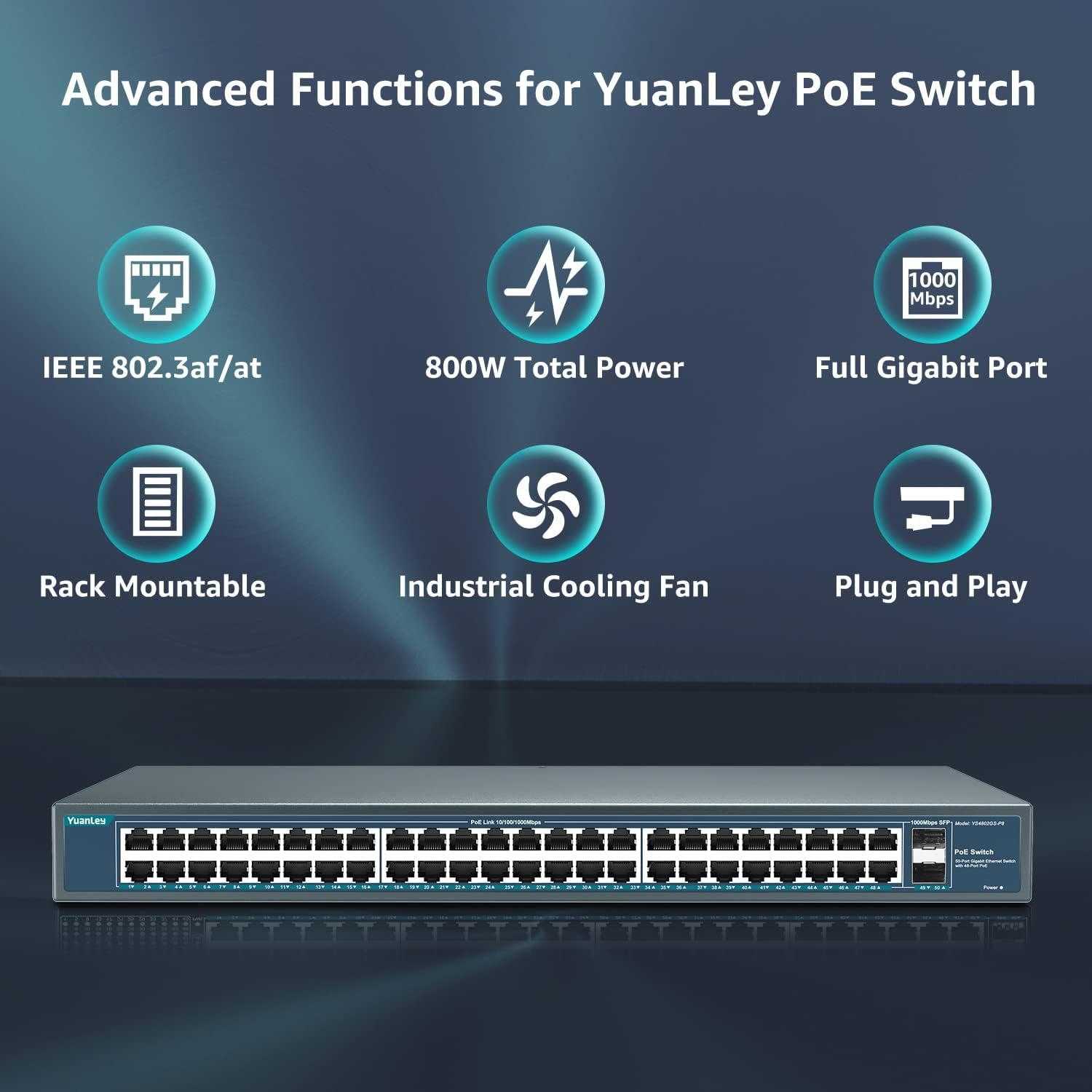 Gigabit PoE Switch 48 Poorten (48x PoE+, 2x SFP) 800W - 62% Korting
