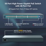 PoE Switch 48-poorts Gigabit Niet-beheerd 800W 802.3af/at met 2 SFP Uplink voor Rackmontage