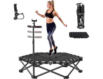 Northdeer Opvouwbare trampoline, trampoline, trampoline, trampoline, voor volwassenen en kinderen, 200 kg, met verstelbare stang, fitnessapparatuur voor binnen en buiten