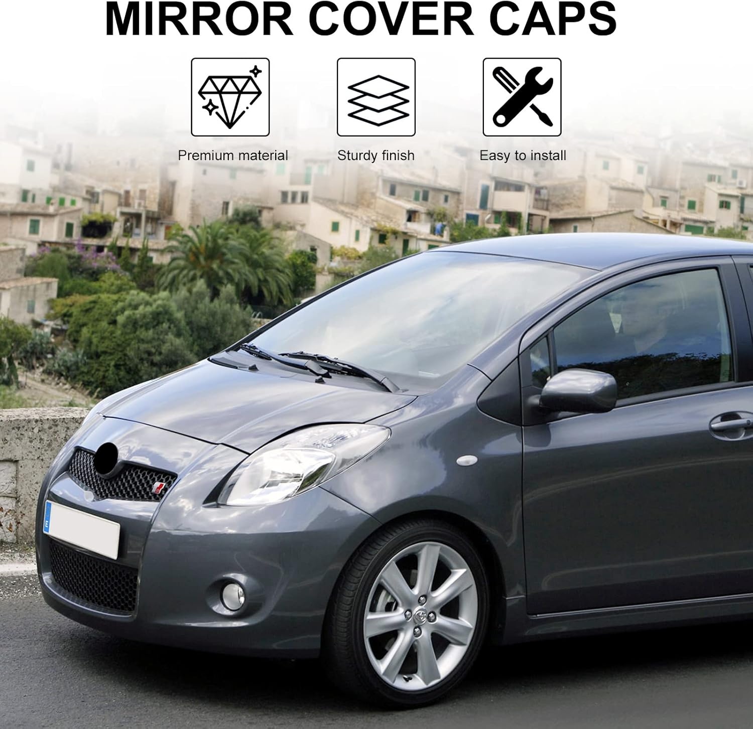 Zijspiegelkappen 1 paar gestructureerd zwart kunststof voor Toyota Yaris 2005-2011