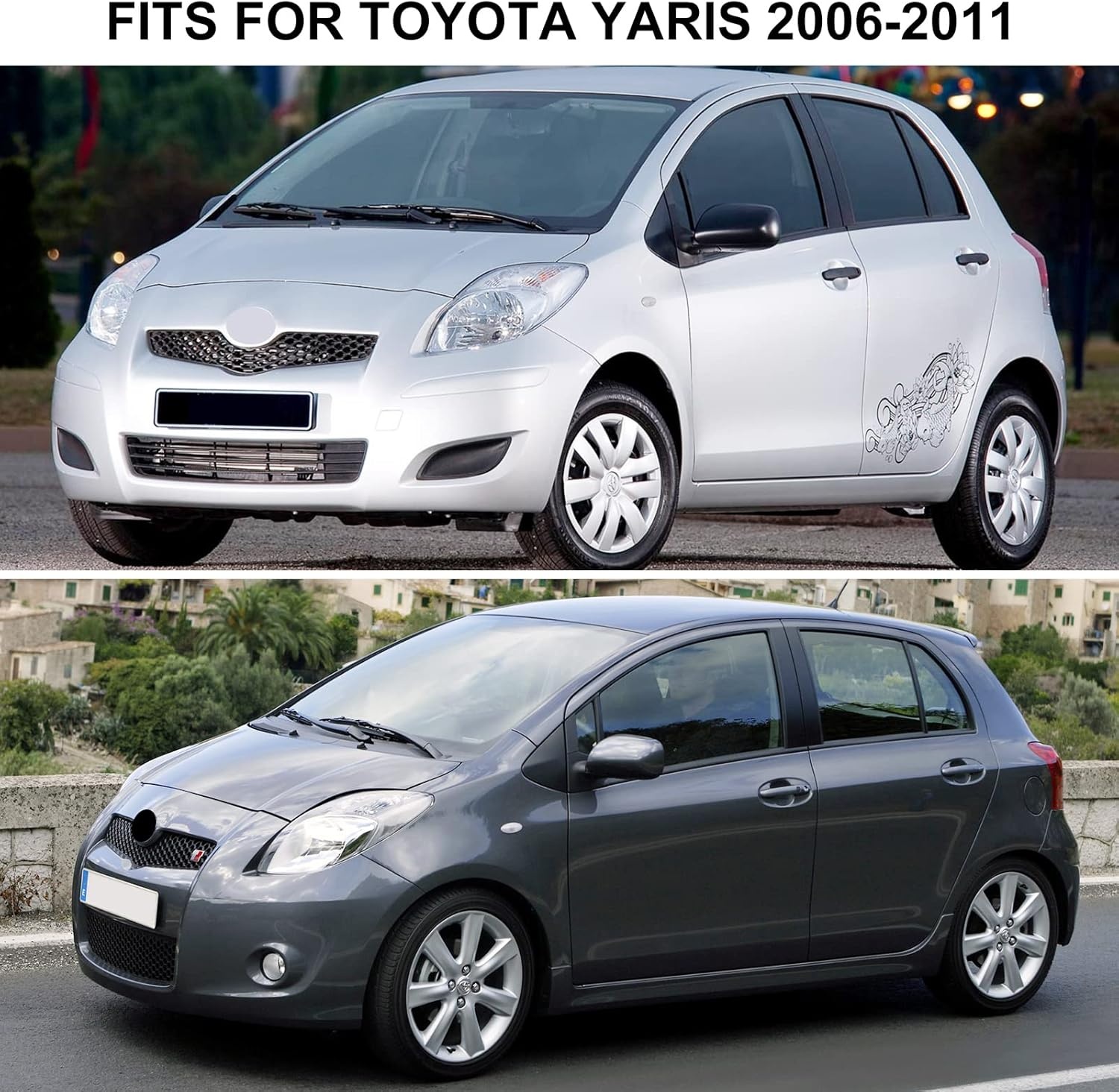 Zijspiegelkappen 1 paar gestructureerd zwart kunststof voor Toyota Yaris 2005-2011