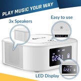 Draagbare CD-radio Boombox met FM-radio, Bluetooth, USB, AUX, MP3, subwoofer, Extra BASS, oplaadbaar, afstandsbediening, Wit