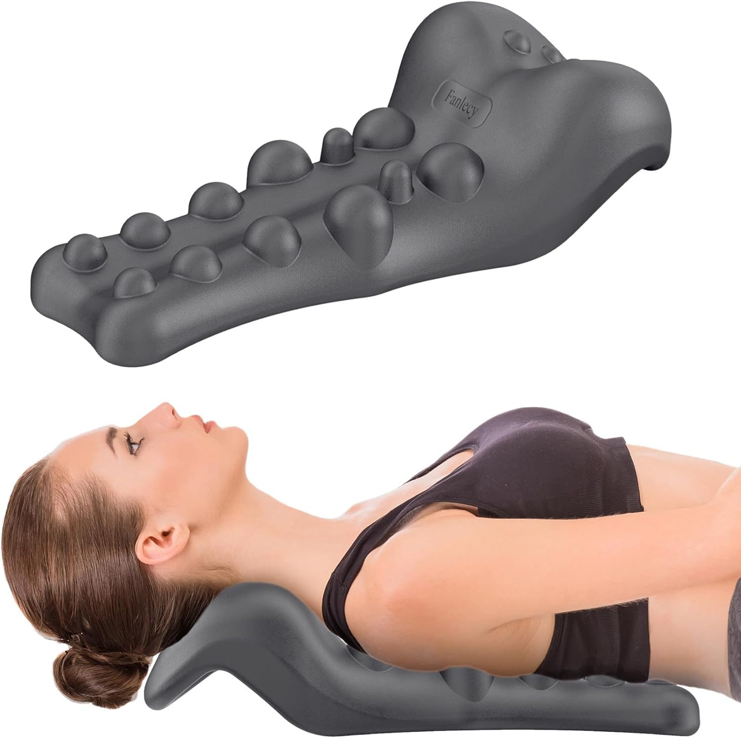 Nek- en Schouderrelaxer met Massagepunten Bovenrug - Halswervel Tractie voor TMJ Pijnverlichting & Cervicale Uitlijning, Grijs