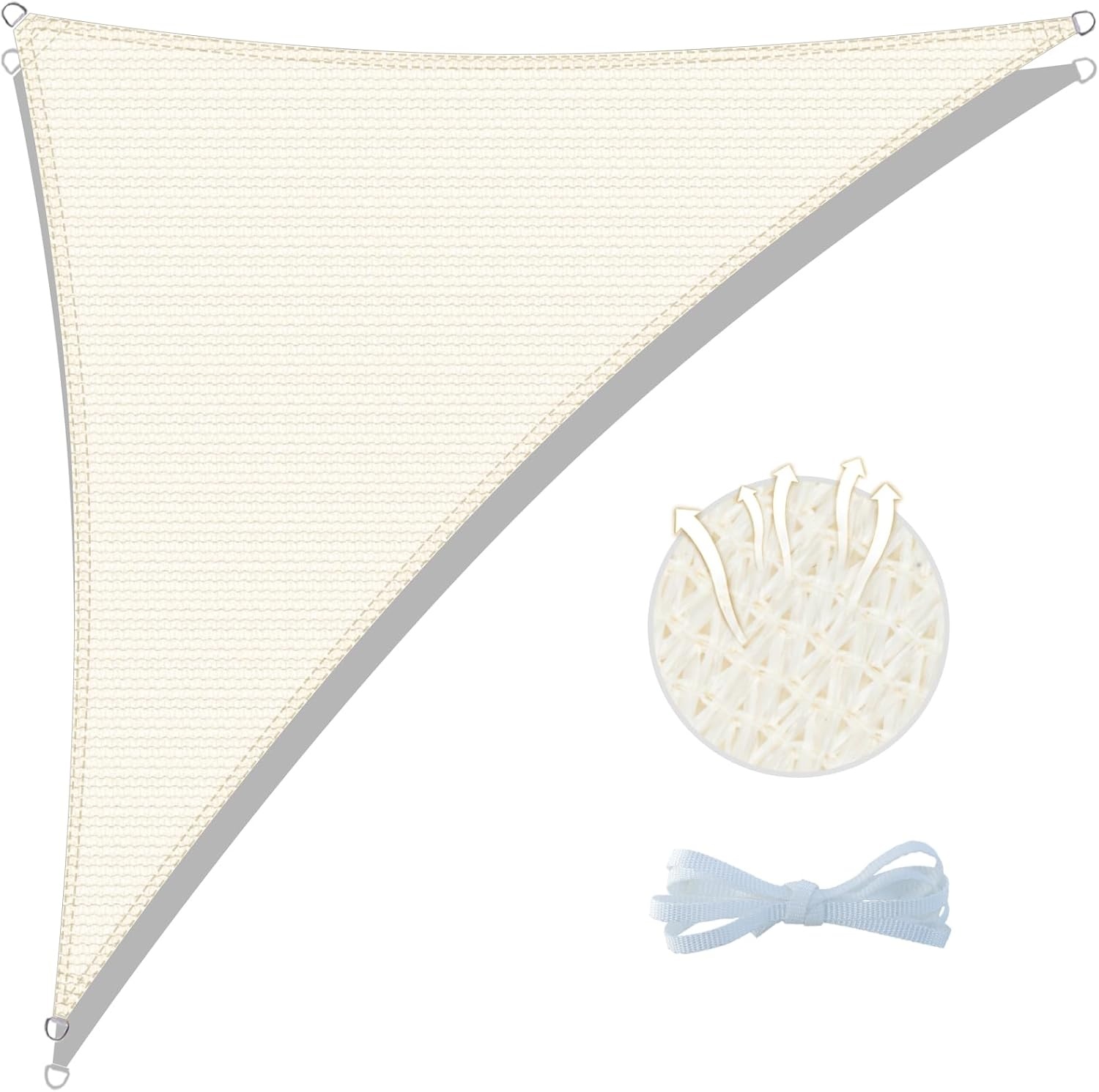 Zonnezeil Driehoek 3x3x4.25m HDPE Crème Waterdoorlatend Ademend UV-bescherming