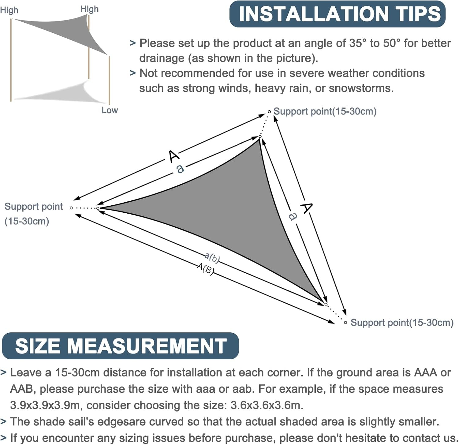 Zonnezeil Driehoek 3x3x4.25m HDPE Crème Waterdoorlatend Ademend UV-bescherming