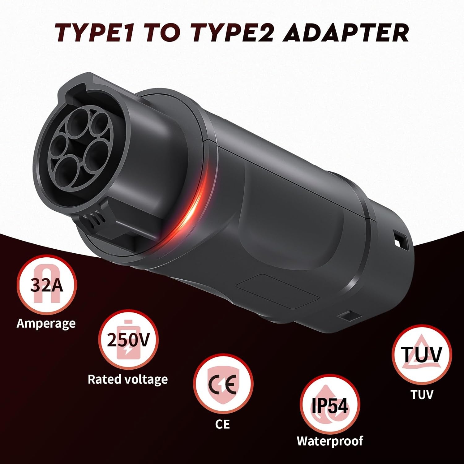 Oplaadadapter voor elektrische auto Type 1 naar Type 2 - 16A tot 32A