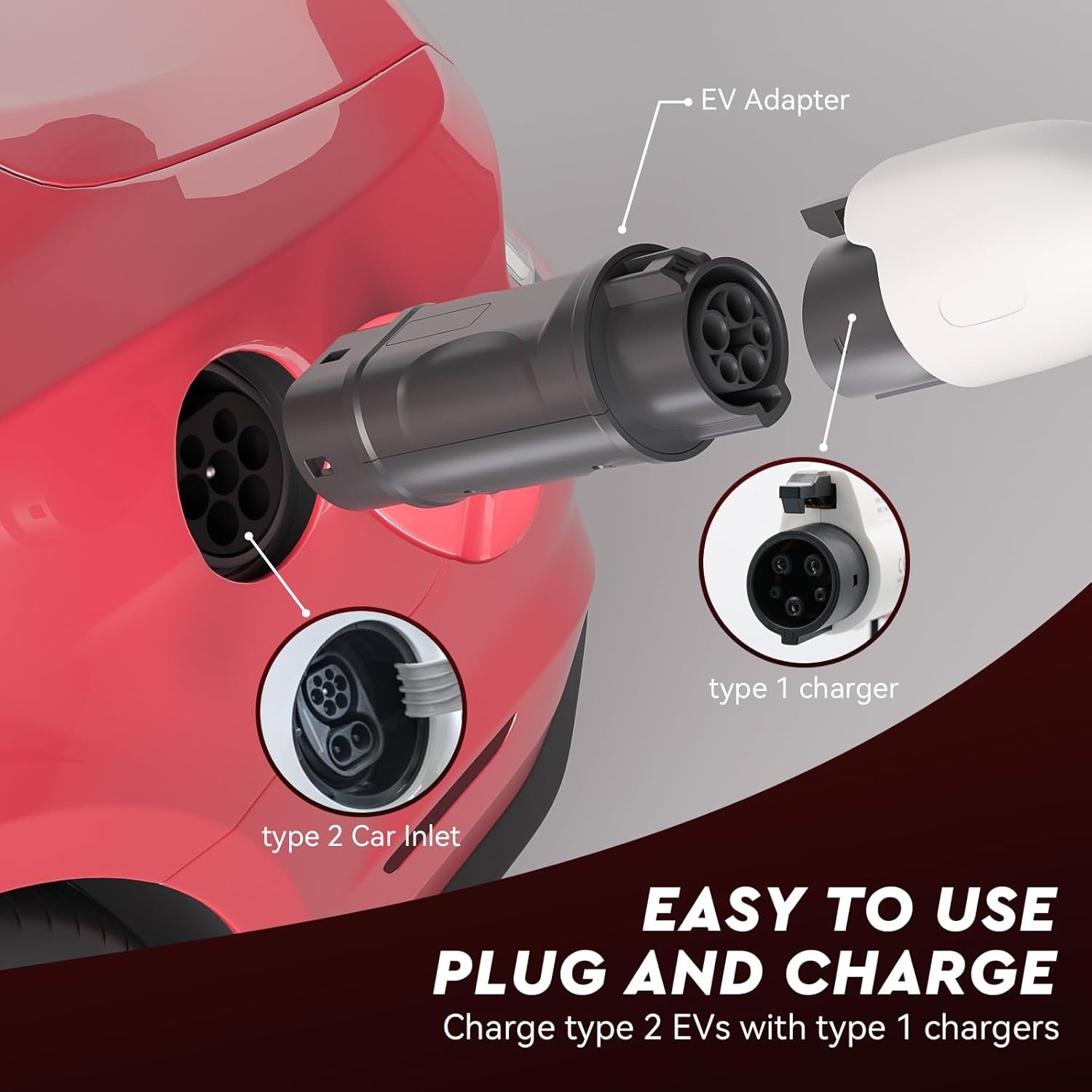 Oplaadadapter voor elektrische auto Type 1 naar Type 2 - 16A tot 32A