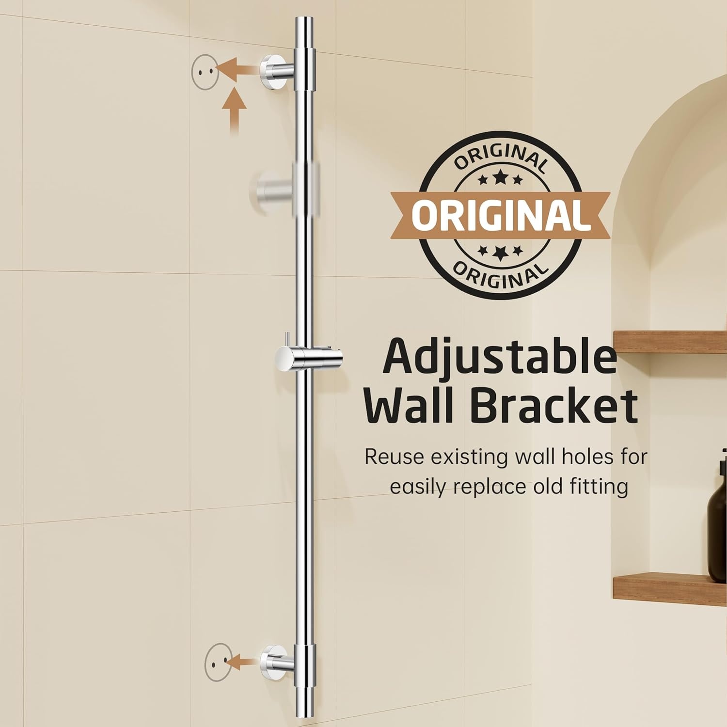 Douchstang RVS 100 cm, gepolijst, met verstelbare houder, voor boorvrije of schroefmontage