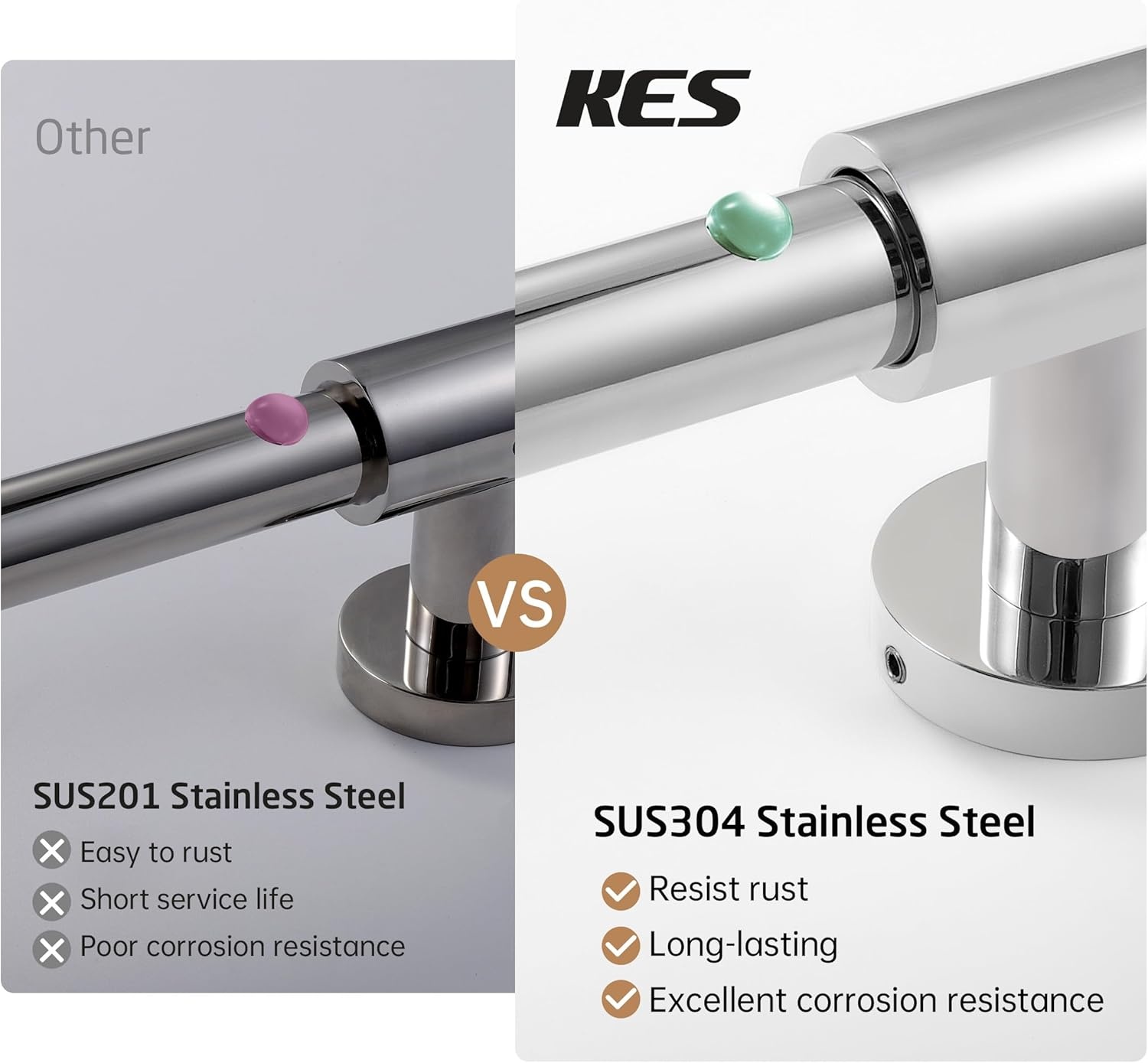 Douchstang RVS 100 cm, gepolijst, met verstelbare houder, voor boorvrije of schroefmontage
