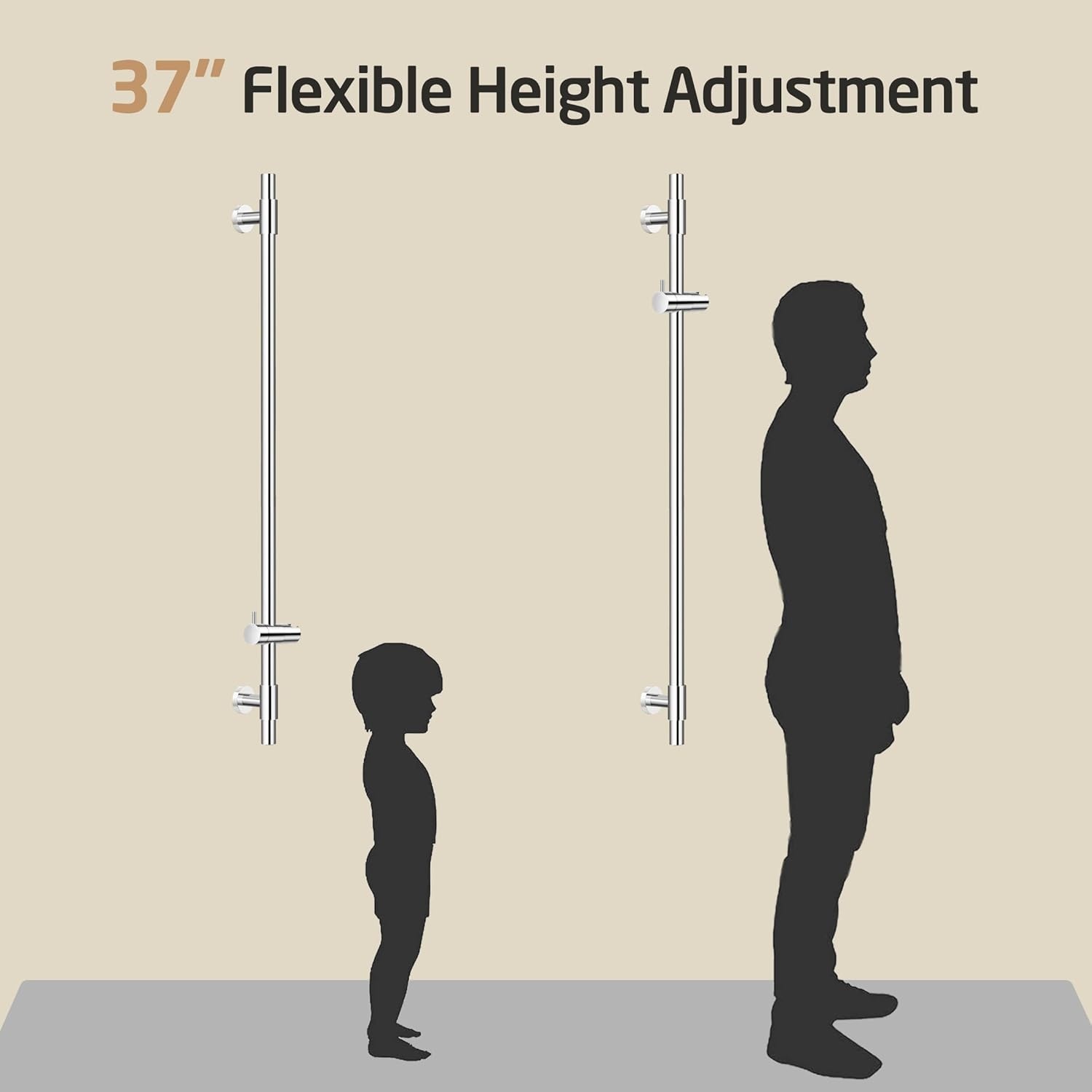 Douchstang RVS 100 cm, gepolijst, met verstelbare houder, voor boorvrije of schroefmontage
