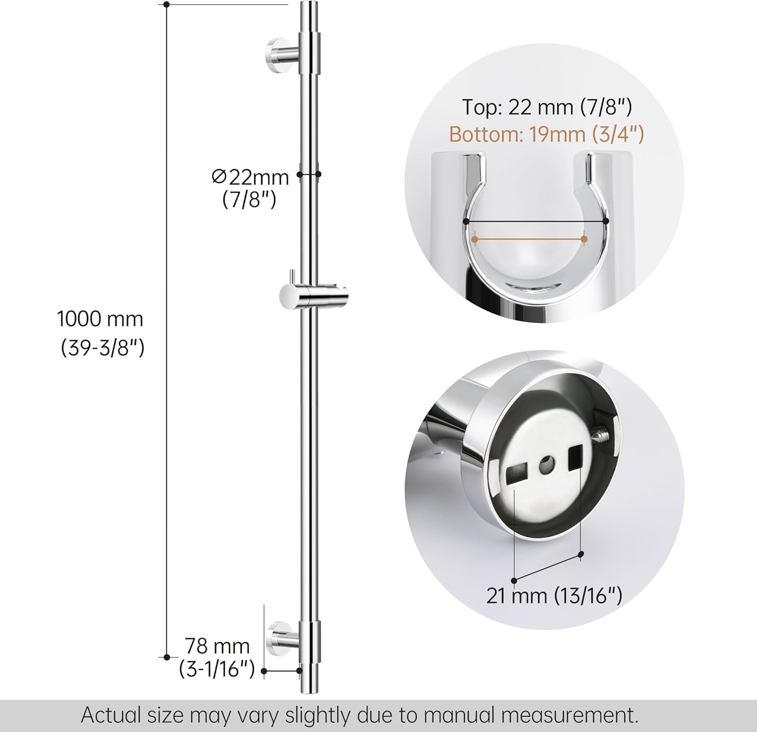 Douchstang RVS 100 cm, gepolijst, met verstelbare houder, voor boorvrije of schroefmontage
