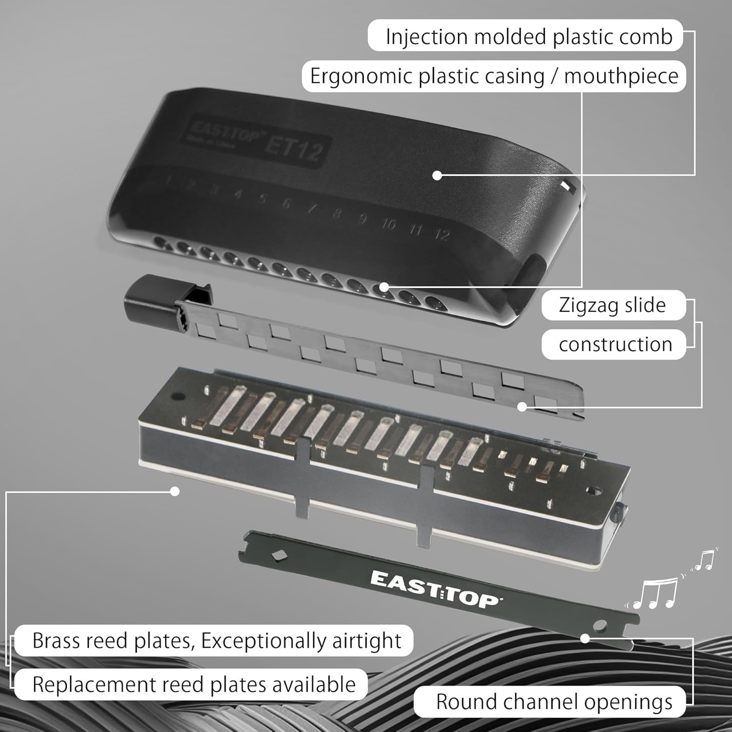 East Top Chromatische Harmonica ET12-BK Zwart | -48% Korting