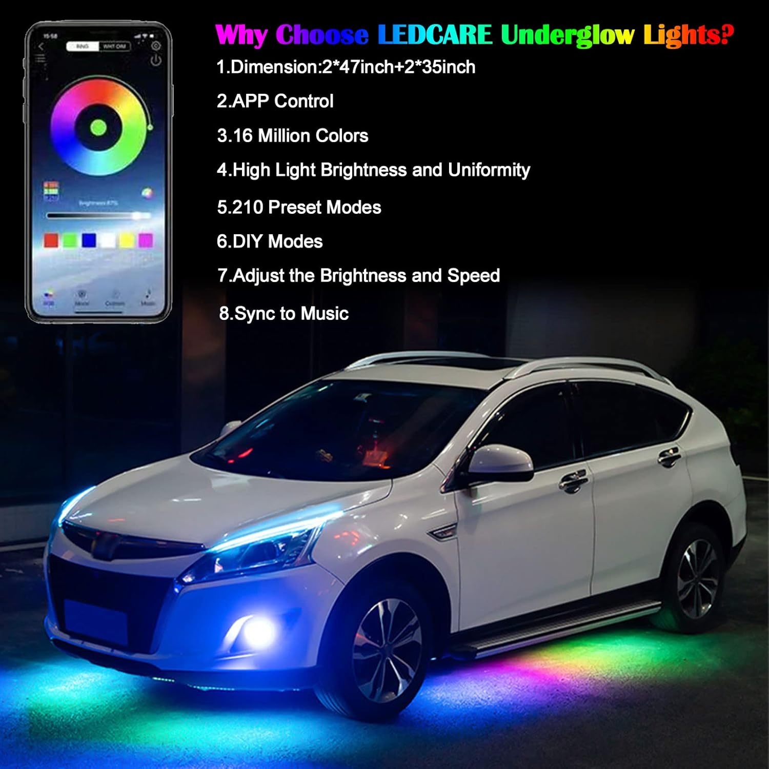 LED Auto Ondervloerlamp 50% Korting | 16 Miljoen Kleuren