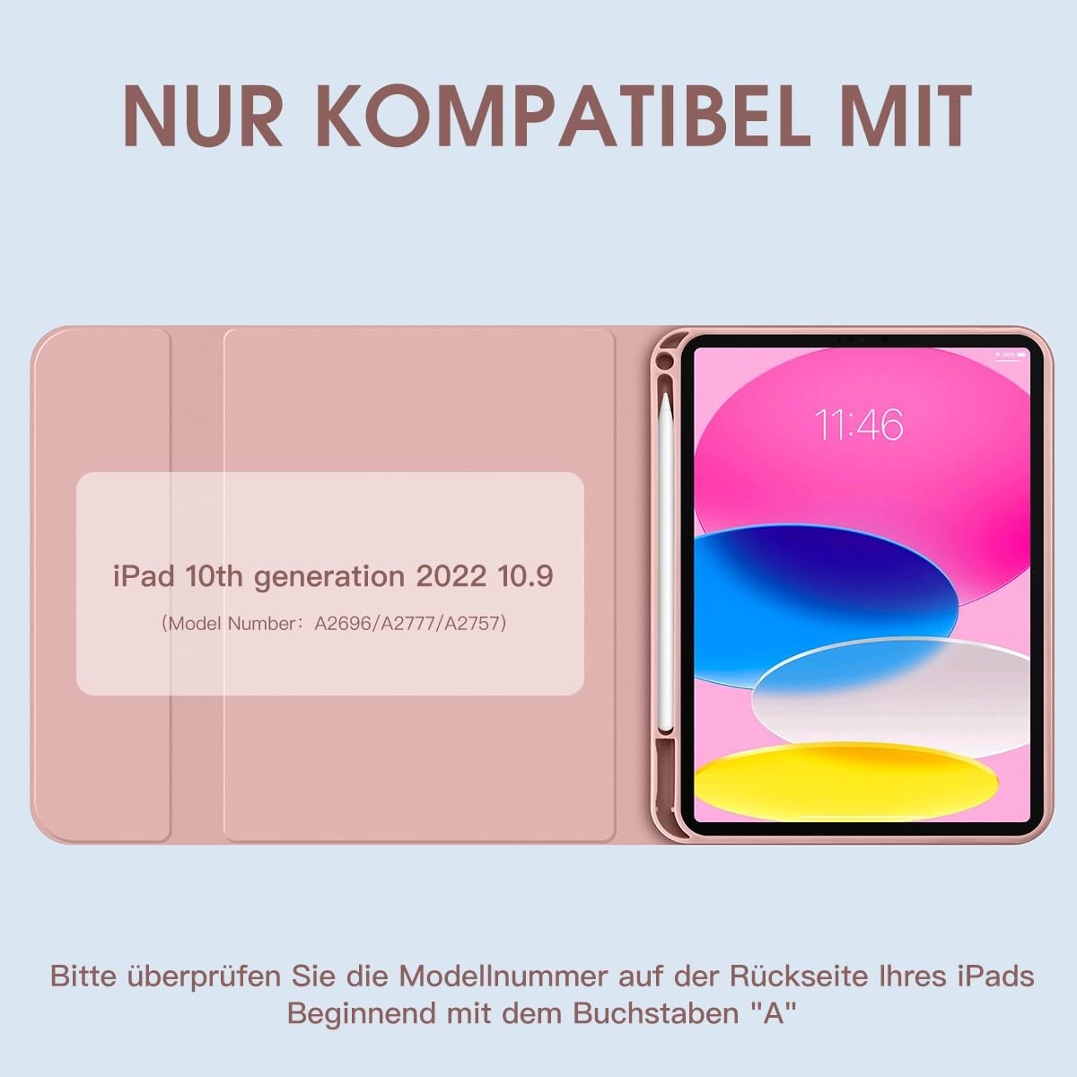 Roze QWERTZ Toetsenbord Case met Penhouder voor iPad 10e Gen (10.9")
