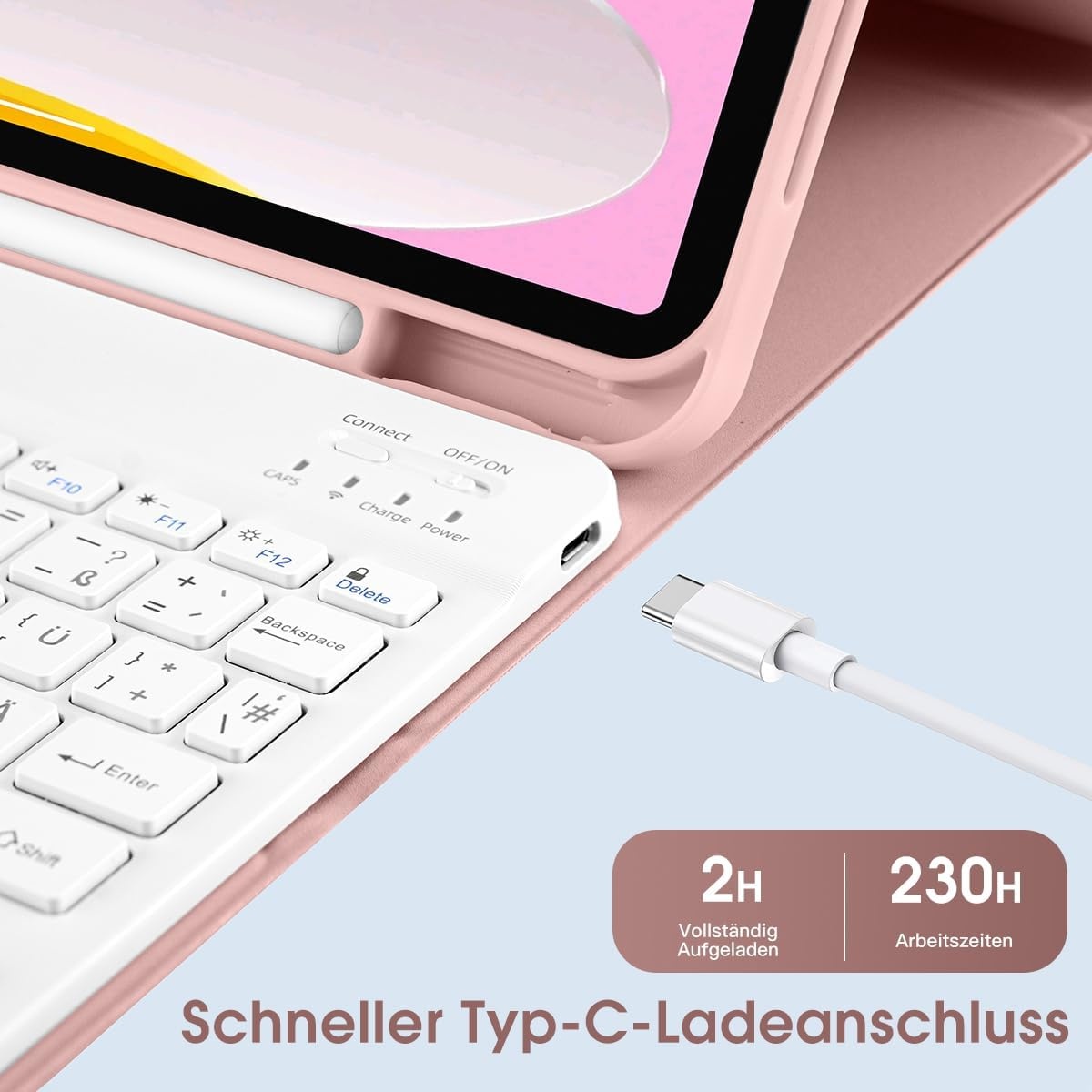 Roze QWERTZ Toetsenbord Case met Penhouder voor iPad 10e Gen (10.9")