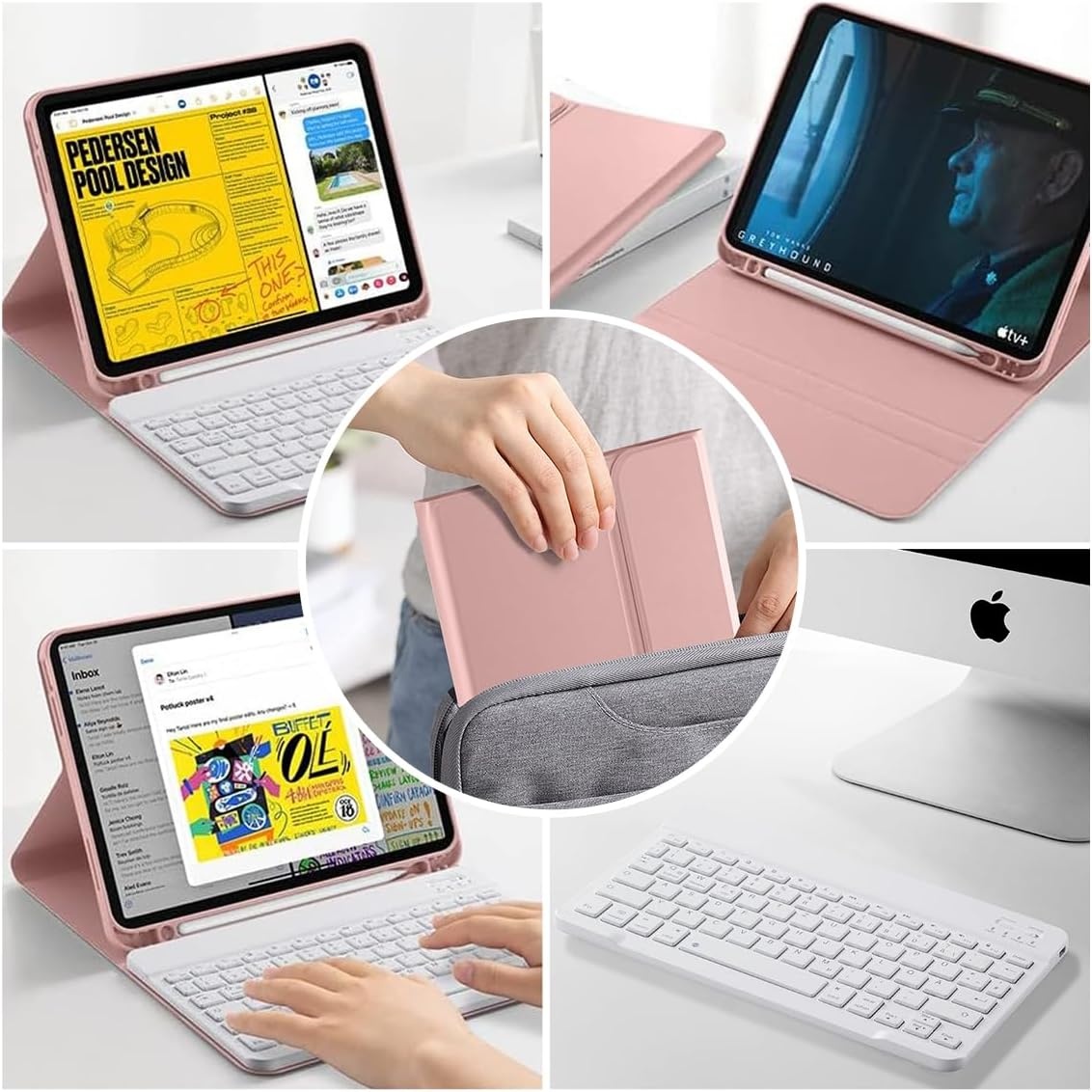 Roze QWERTZ Toetsenbord Case met Penhouder voor iPad 10e Gen (10.9")