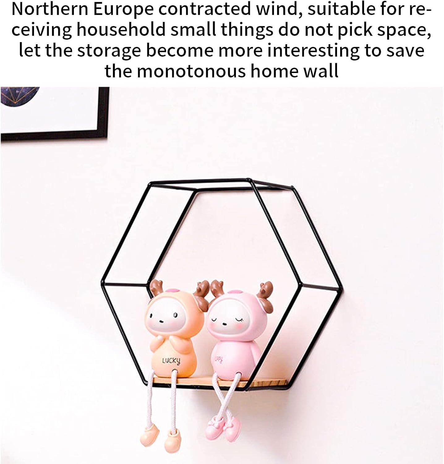 Set 3 Zwarte Zeshoekige Wandrekken - Metaal & Hout - 56% Korting