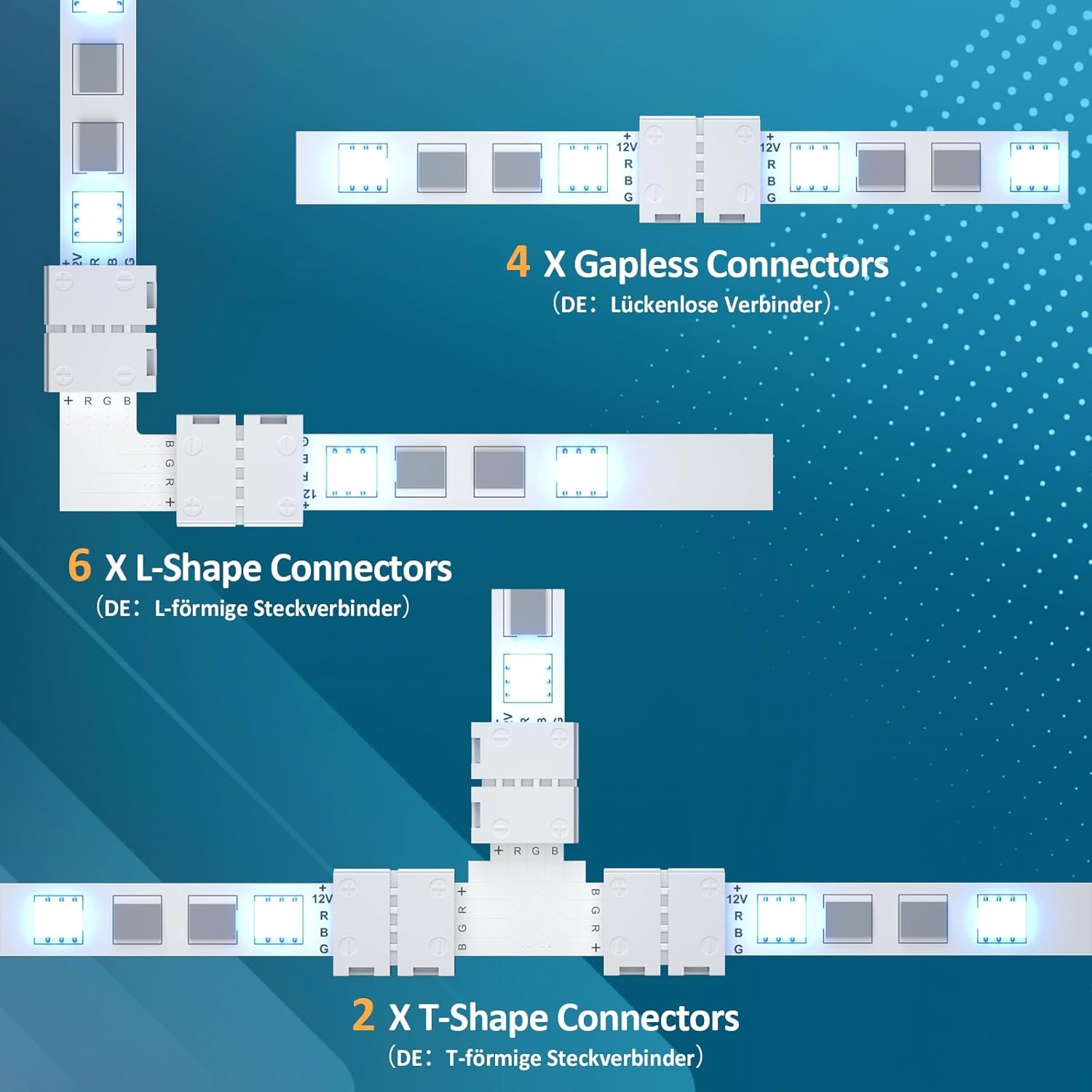 LED Strip Connector Set 37-delig 10mm RGB 5050 - Soldeervrij