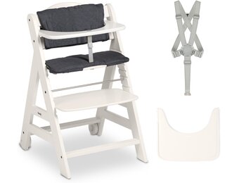 hauck Beta+, White - Meegroeiende Houten Kinderstoel Set Met Wielen En Zitkussen Vanaf 6 Maanden Tot 90 kg Inclusief Groot Eetblad Veiligheidsbeugel 5 Punt Gordel En Kruisriem